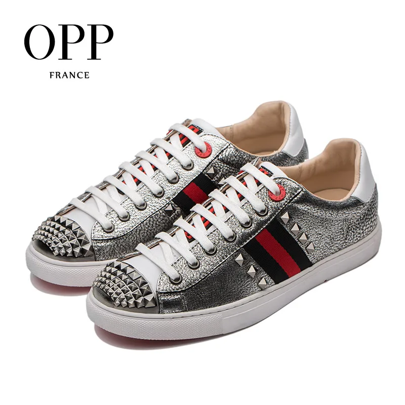 OPP Men's Shoes Hip Hop Metal Rivet Lace-up Shoes Leather Fashion Men's Casual Personality Punk Skateboard Shoes Luxury Shoes