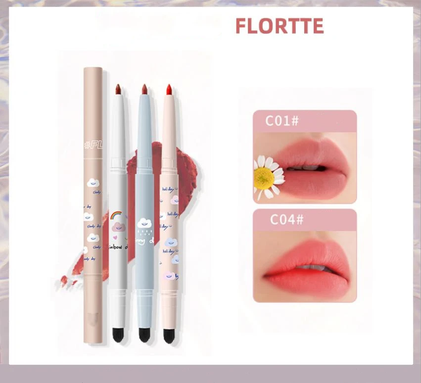 FLORTTE Today's Trending Topic Lipstick Pencil Lip Liner Matte Lipstick Silky Soft Mist Rich Color Women Beauty Makeup Cosmetics