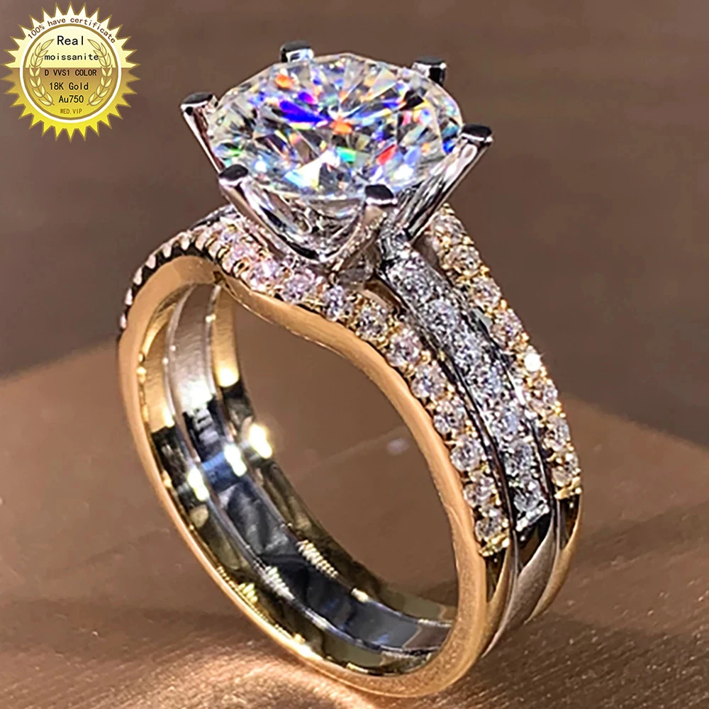 14K Au585Yellow Gold Ring Wedding Party Engagement Ring 1 2 3 4 5 Carat Round Moissanite Diamond Ring Bridal Sets Crown Trendy