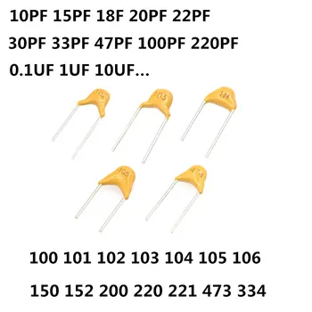 100Pcs 100 101 102 103 104 105 106 Monolithische Condensator 150 152 200 220 473 334 10pf ~ 10uf, dipcapacitor 5.08Mmfoot Afstand