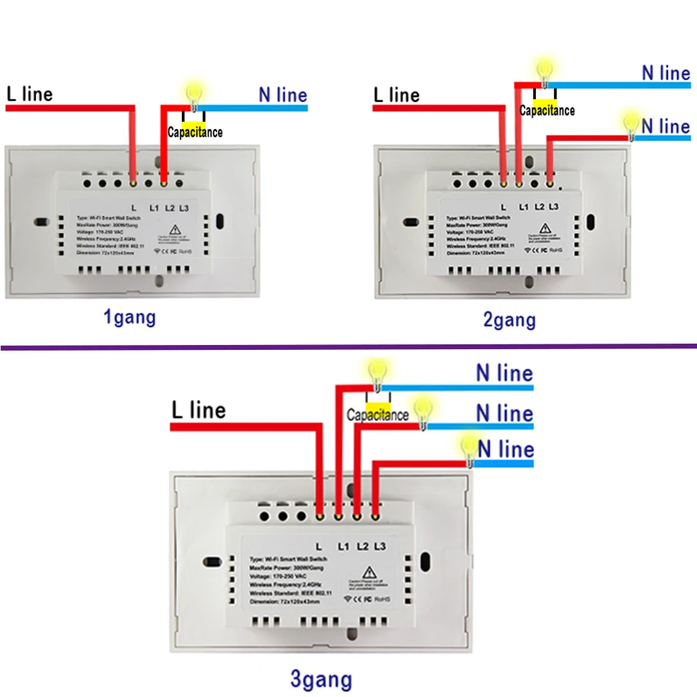 Wifi Smart Touch Switch Voice Control Light Switch Smart Life APP No Neutral Wire Control Wall Switch Work Alexa Google Home