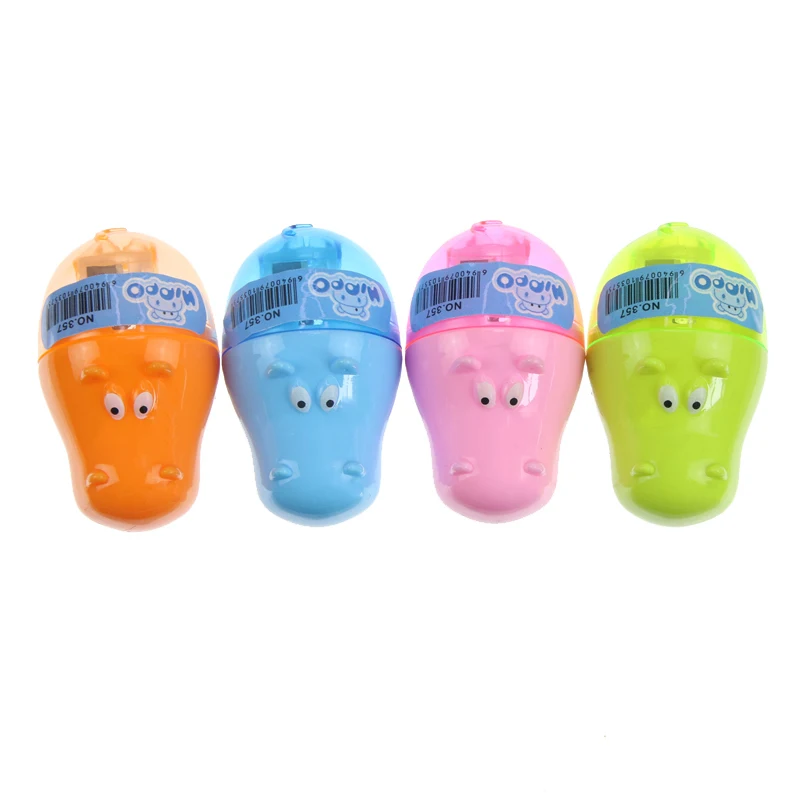 1Pc New Creative Colorful Hippo Shape Animal Mini Pencil Sharpener Knife Cutter Students Children Kids Gift Random