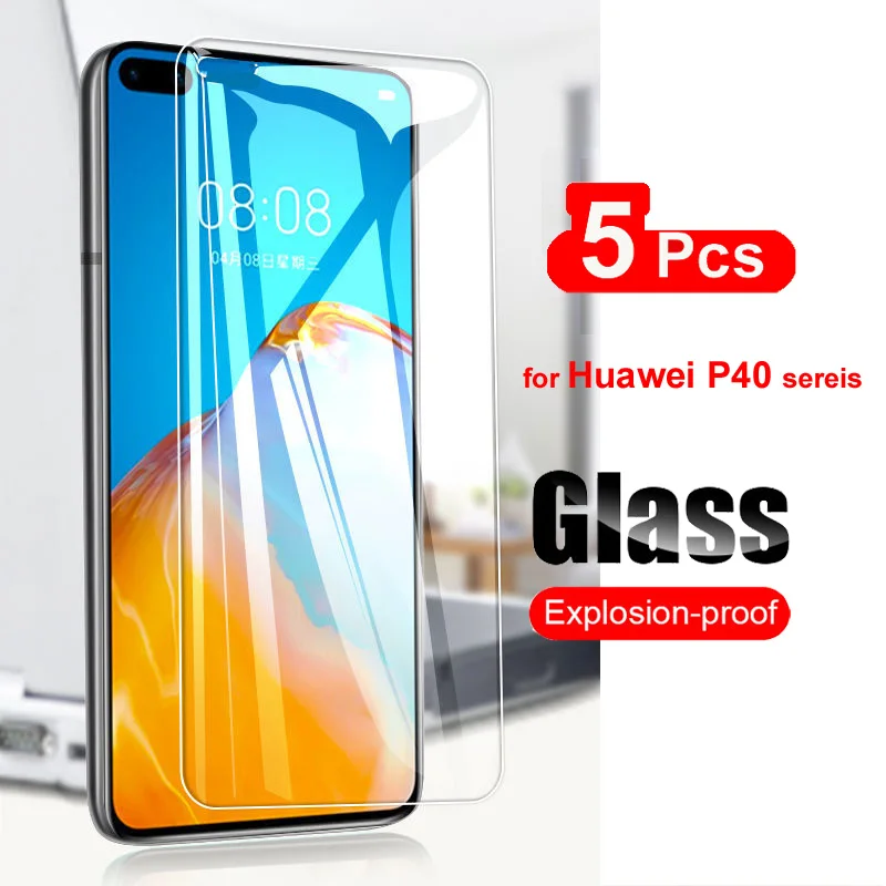 5Pcs Tempered Glass For Huawei P40 Lite Screen Protector Glass on For Huawei P40 Lite E P40 Premium Protective Film 9H