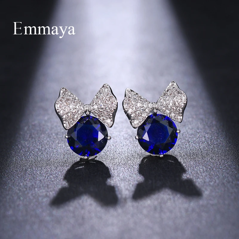 Emmaya Cute Design Silver Plated Bowknot With Round Cubic Zircon Multicolors Stud Earring For Women And Girls Ingenious Gifts