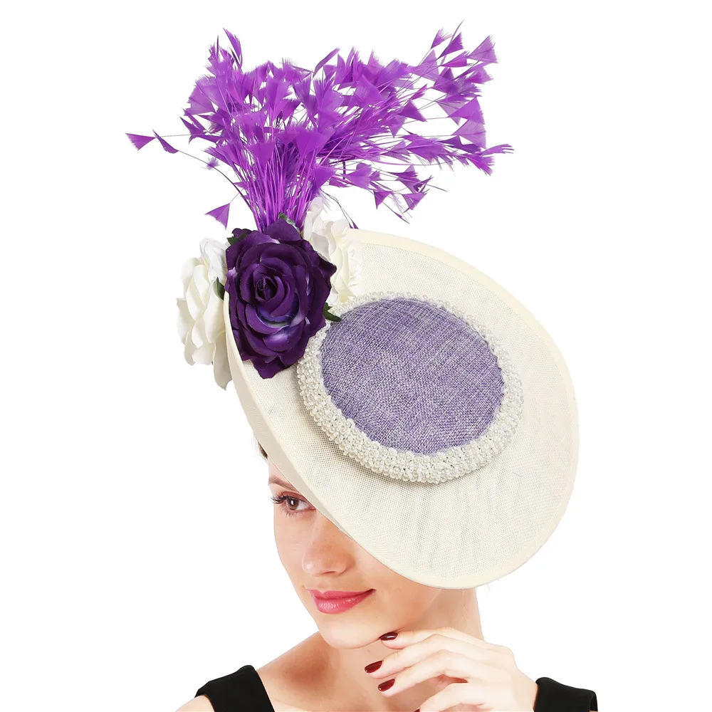 Gorgeous Ladies Formal Wedding dinner Dress Hats nice millinery races Hats For Women lavender female bow fascinator Hat Girls