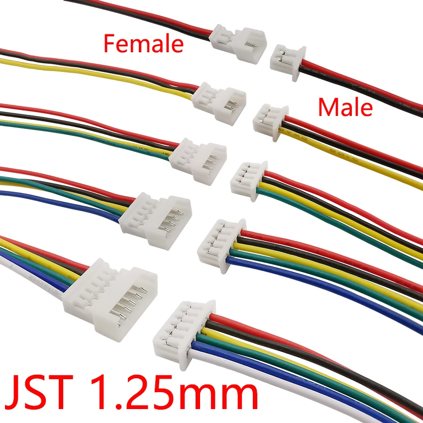 5/10Pairs Micro JST 1.25mm 2/3/4/5/6 Pin Male Female Plug Jack Wire Cable Connector Terminal Cable Lenght 15cm 28AWG