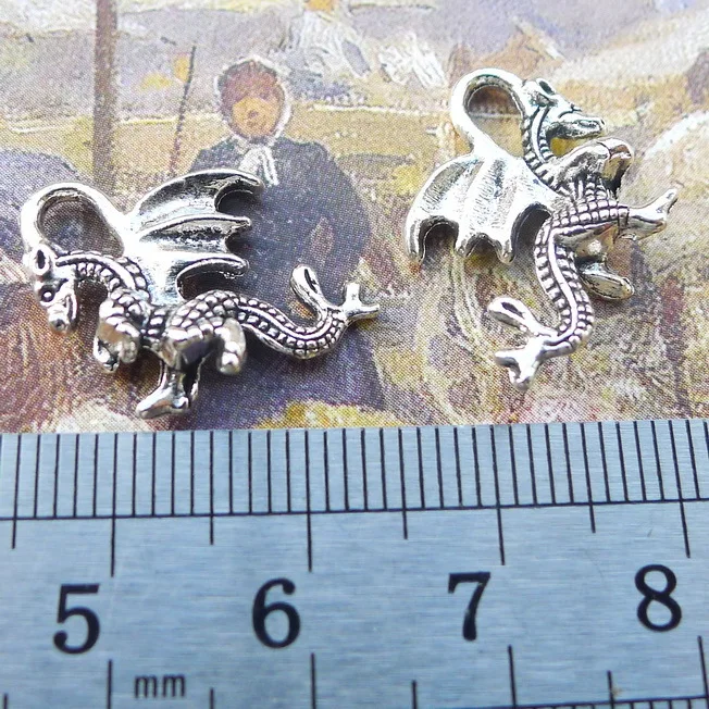 Newest 15Pcs 21*15mm Silver Color Alloy Vintage Dragon Charms Necklace Earring Pendant Accessory Charms For DIY Handcraft Making