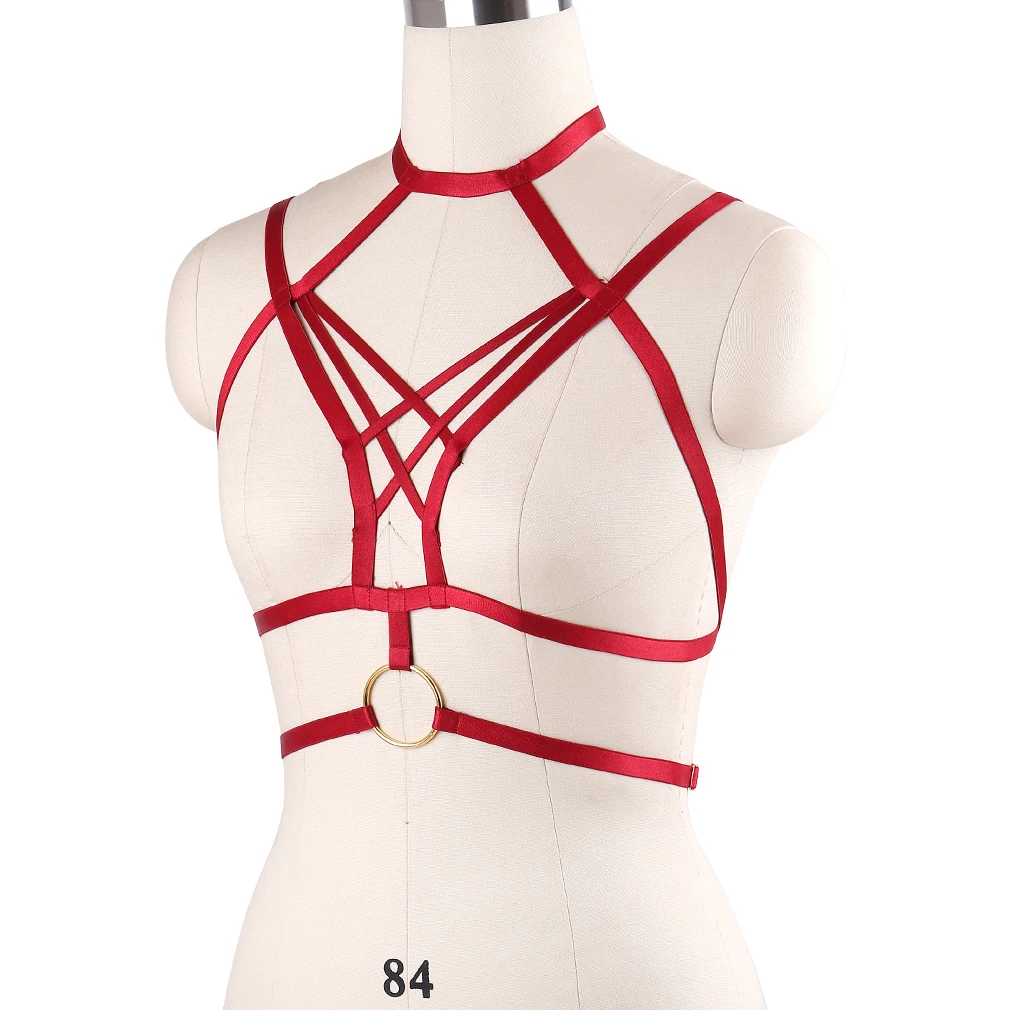 Hanaernes vermelho sexy bustier bandage gaiola sutiã cupless goth lingerie elástica punk rock colheita topos sutiã feminino