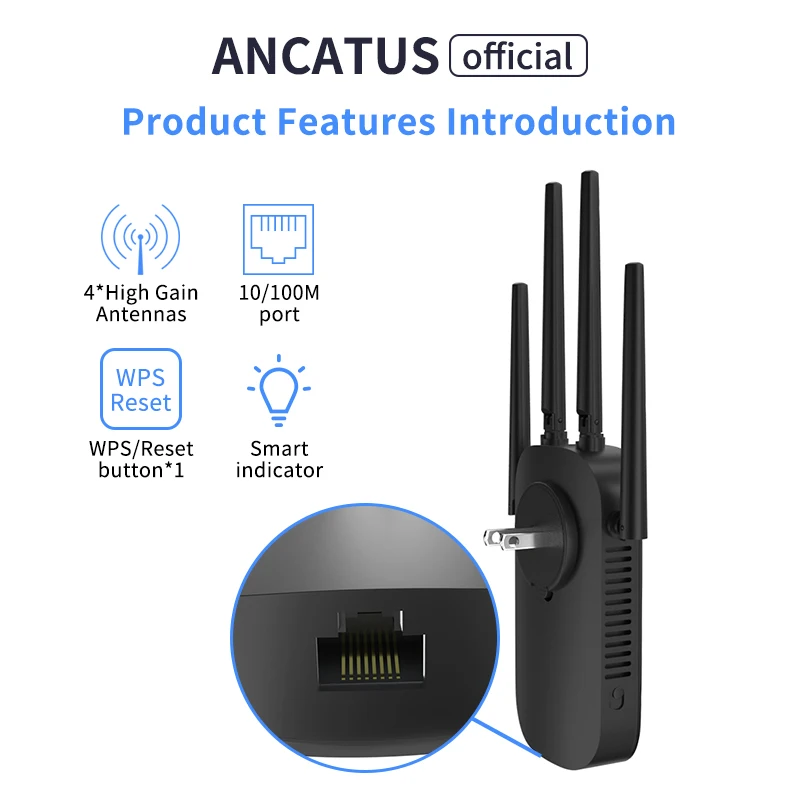 ANCATUS A2 AC1200M 2.4G/5GHz 802.11ac Wifi Repeater Wireless Extender Powerful WiFi Router ​Long Range Wireless Amplifier