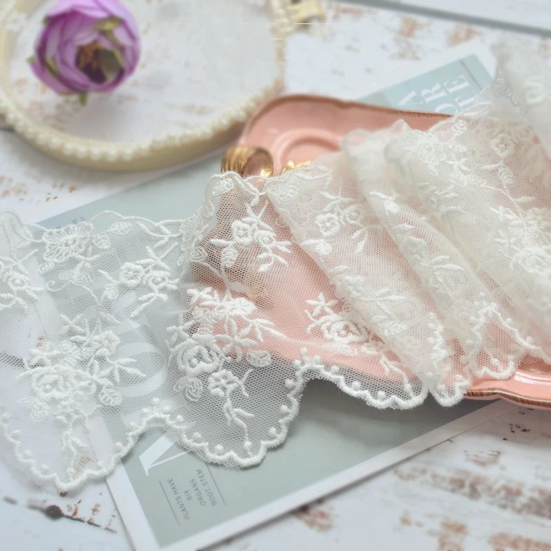 White Cotton Thread Embroidery Mesh Lace ribbon Fabric Trim Trimming DIY Clothing Wedding Decoration Sewing Accessorie