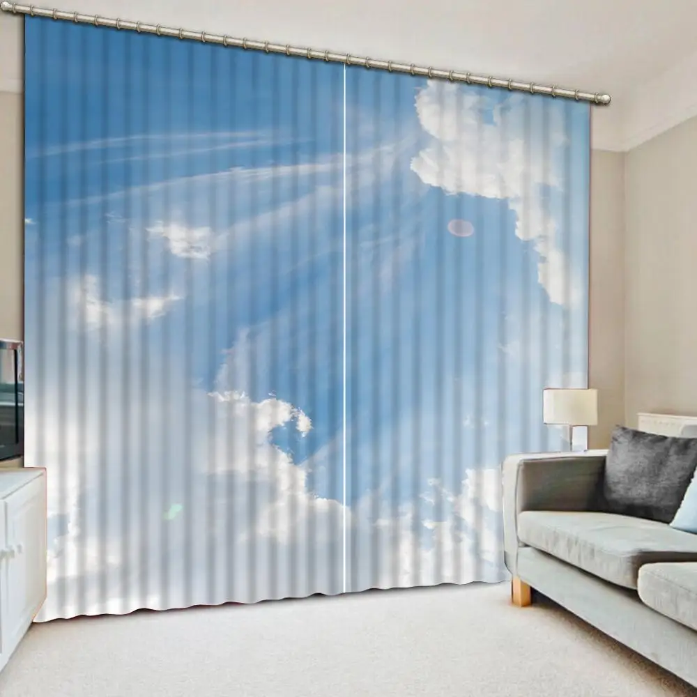 

3D curtains customize Blue sky and white clouds curtains for living room bedroom modern window curtains