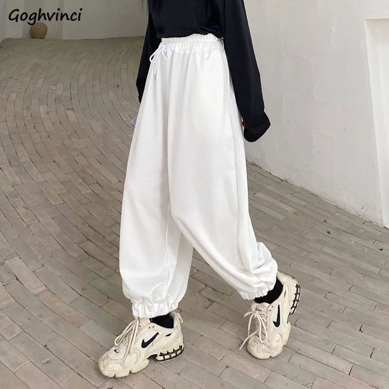 

Hip Hop Pants Women Cotton Streetwear Trousers High Waist Baggiest Aesthetic Casual Breathable All-match Classic White Clothes