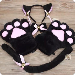 Disfraz de Cosplay de Anime para niña y gato, accesorio de campana, diademas con orejas de gato, Neko Lolita, guante de felpa, cola, oreja de pata