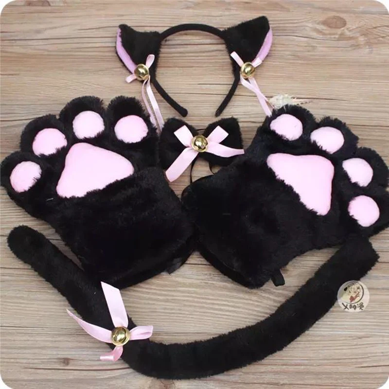 Akcesoria do kostiumu cosplay Anime Catwoman: dzwoneczki, ozdoby do włosów, opaski z kocimi uszami, pluszowe rękawiczki Lolita Maid, ogon, łapy, uszy.