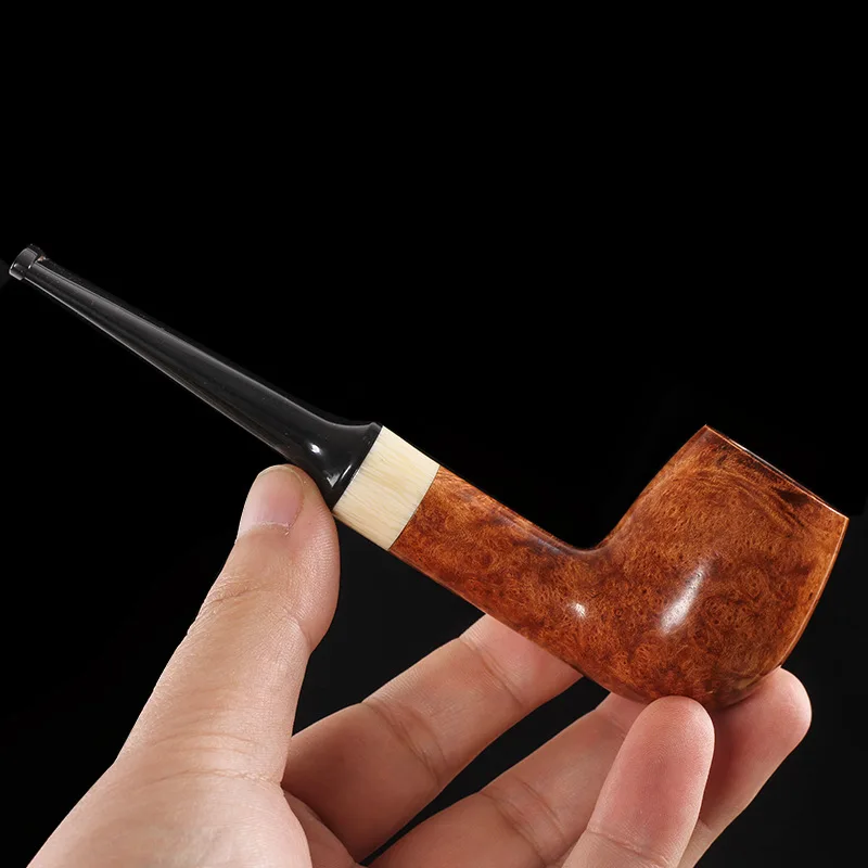 Briar Pipe Handmade Solid Wood Portable Activated Carbon Filter Dry Tobacco Pipe Men's Old Fashioned Straight Tobacco Pipe