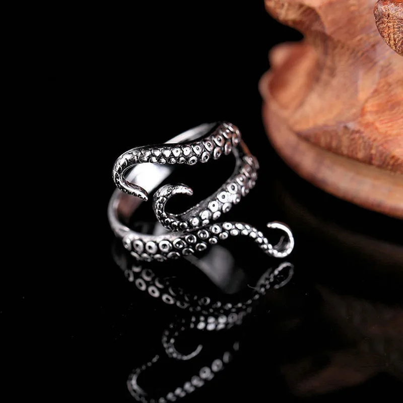 Men's Titanium Steel Octopus Gothic Tentacle Ring, Adjustable Size