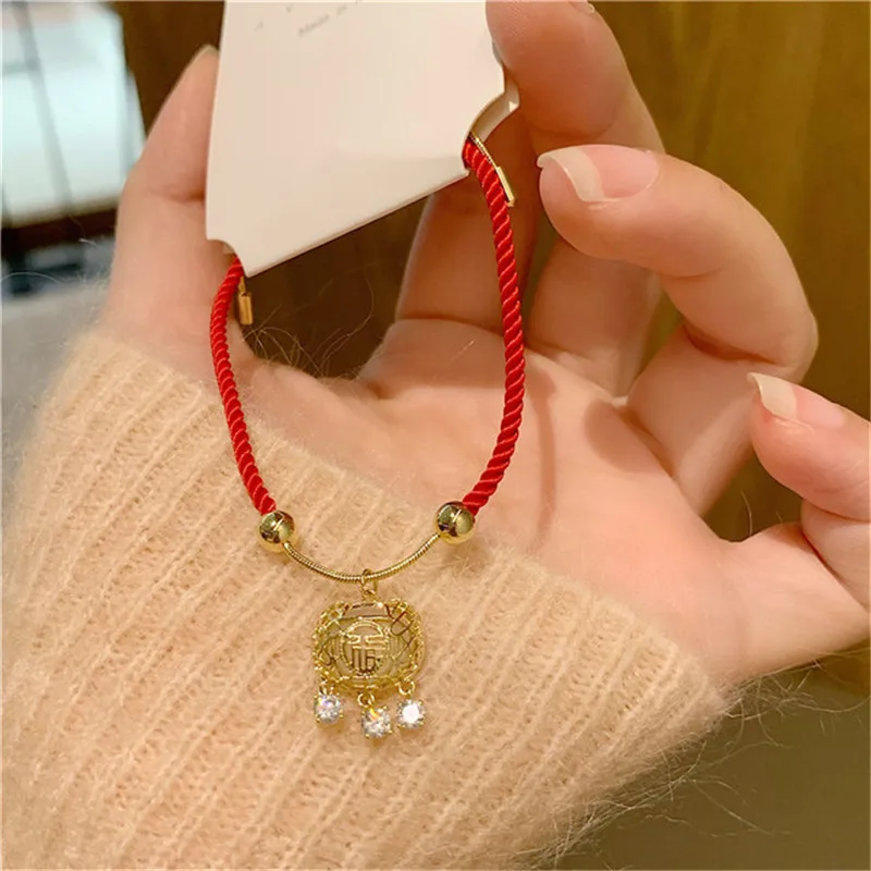 Iongevity lock hand-knitted red thread bracelet red string blessing brand zodiac hand rope Japanese simple hand jewelry lucky ro