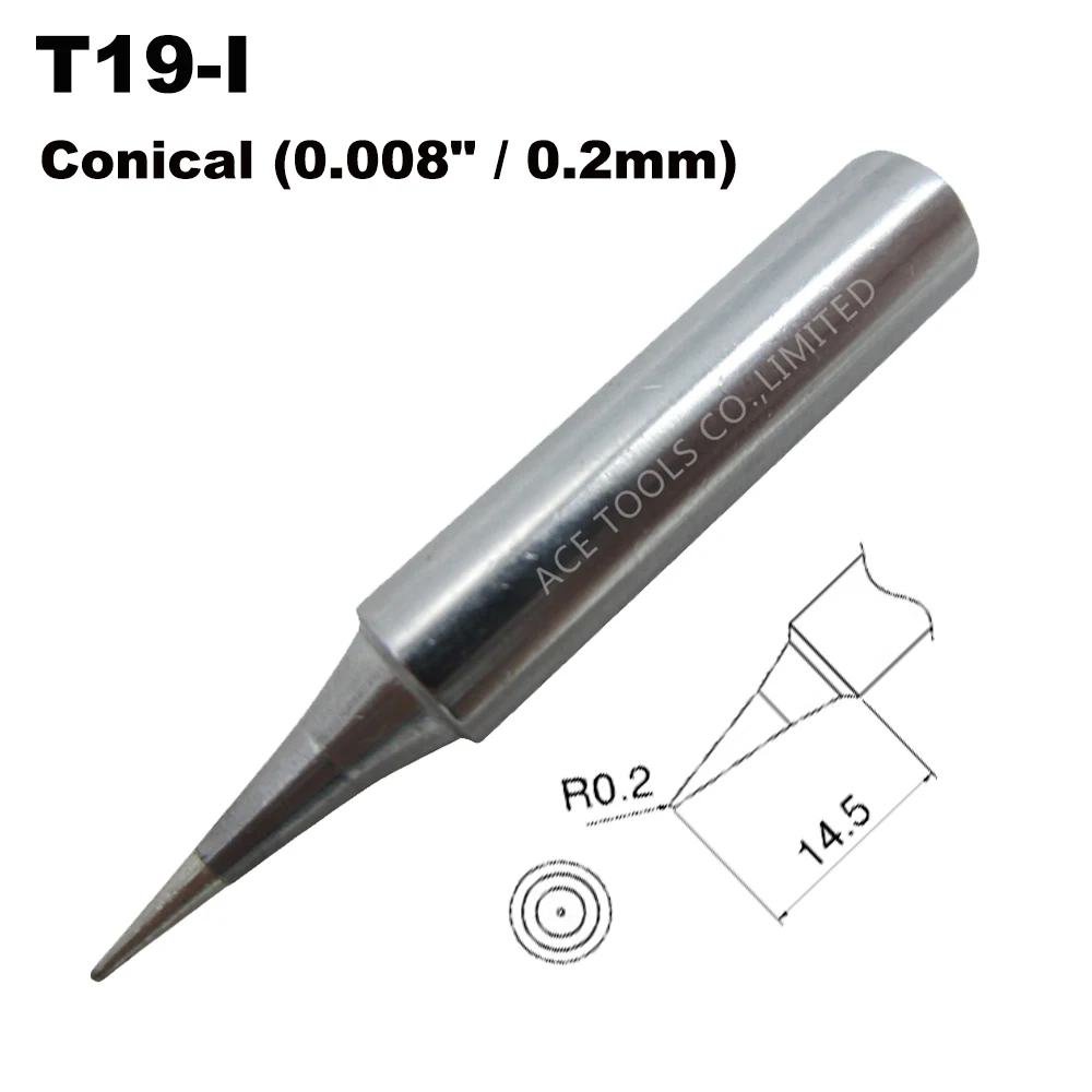 

T19-I наконечник для пайки, конический 0,2 мм, 0,008 дюйма, замена для HAKKO FX-601 FX601, бессвинцовая железная ручка, Сварочная насадка, карандаш