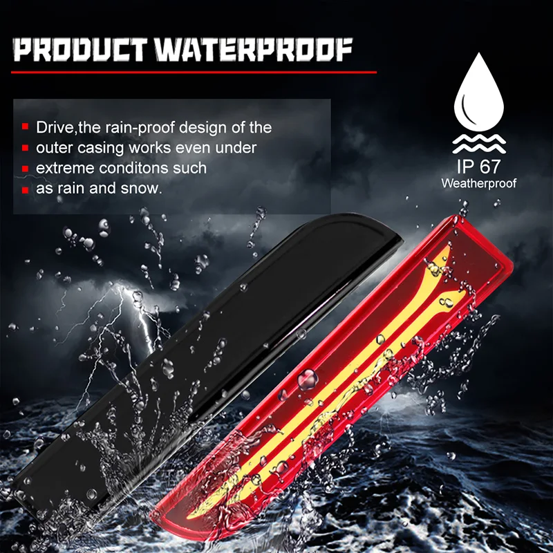 Red LED Rear Bumper Reflectors Lights Brake Tail Light w/Sequential Turn Signal For Mitsubishi Lancer Outlander Evolution X 12V