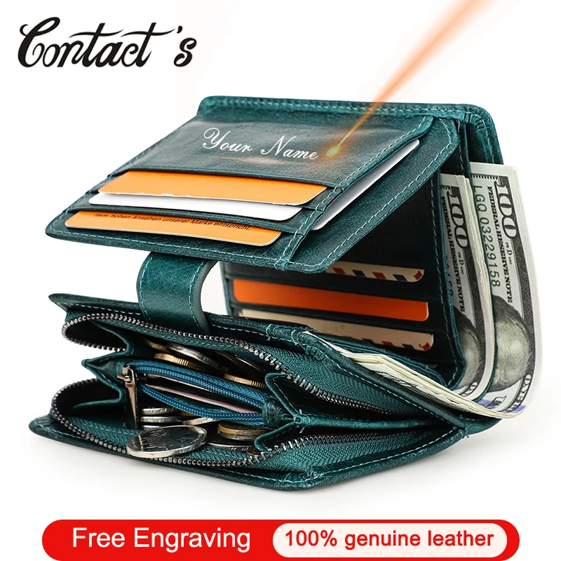 Contact's Wallets for Women Small Coin Purse Pocket Genuine Leather Wallet Female Card Holder Purses Fashion Portfel Damski Hot