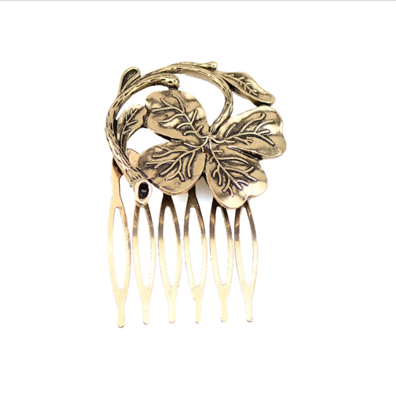 European and American retro diamond hair comb insert comb antique headdress leaf pearl hairpin