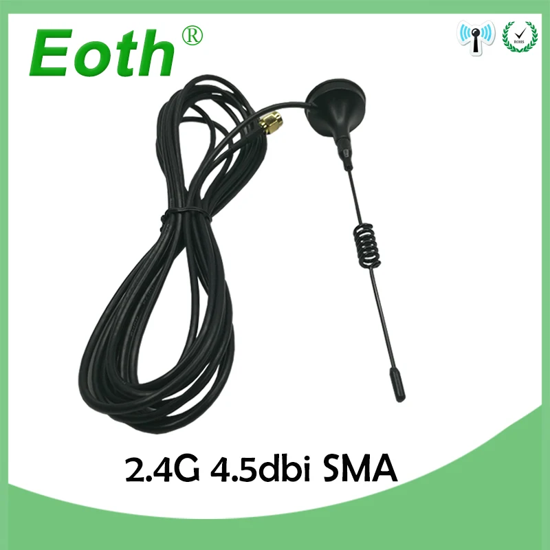 Eoth 2.4G LTE Antenna 4.5dbi SMA Male Connector Aerial 698-960/1700-2700Mhz IOT magnetic base 3M Clear Sucker Antena