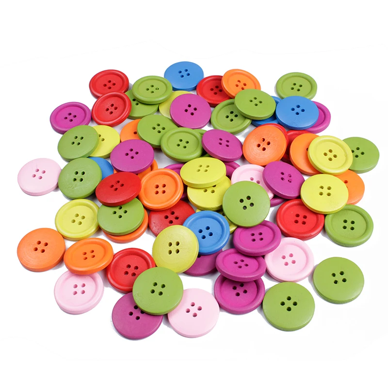 15mm/20mm/25mm 4-Holes Nature Color Wooden Buttons For Craft Round Sewing Button Scrapbook DIY Home Decoration Accessories