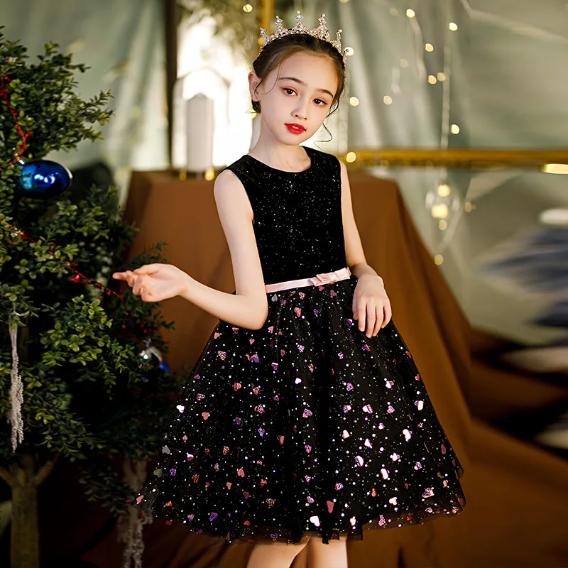 Kids Birthday Princess Prom Party short Dress for Girls Petal sequins Children Bridesmaid Dress for First communion Girl dress