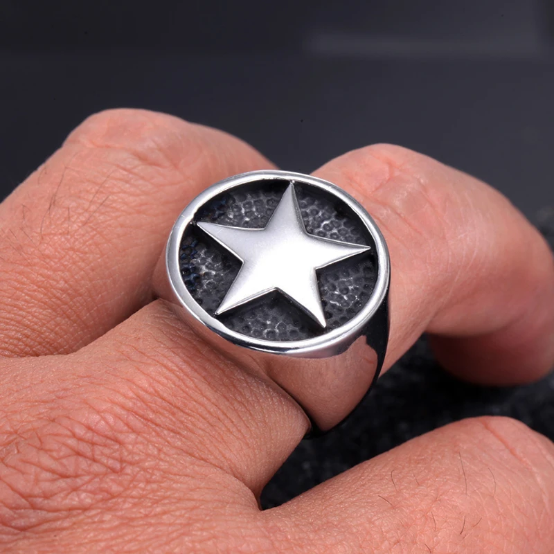 Fashion Lucky Star Signet Ring for Men And Women Classic Pentagon Stars Stainless Steel Biker Ring Talisman Good Lucky Jewelry