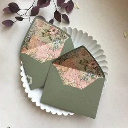 Enveloppes en papier vert rétro, fleurs fraîches et terre, cadeau d'invitation de mariage, 115mm x 160mm, 4 pièces par paquet