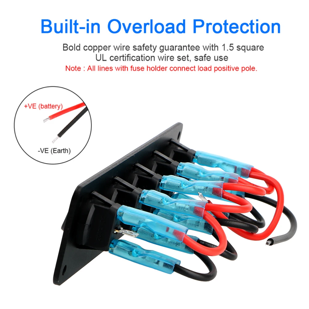 

5 Gang Interior Parts LED 12-24V Waterproof Round Dash Rocker Toggle Switch Panel for RV Boat Yacht MarineCar Marine