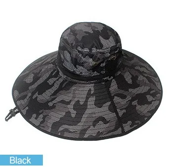 Factory direct Men's Summer Hat Outdoor Sun Screen Camouflage Hiking Hats Cycling Fishing Cap Big Brim Fisherman hat UV Protect