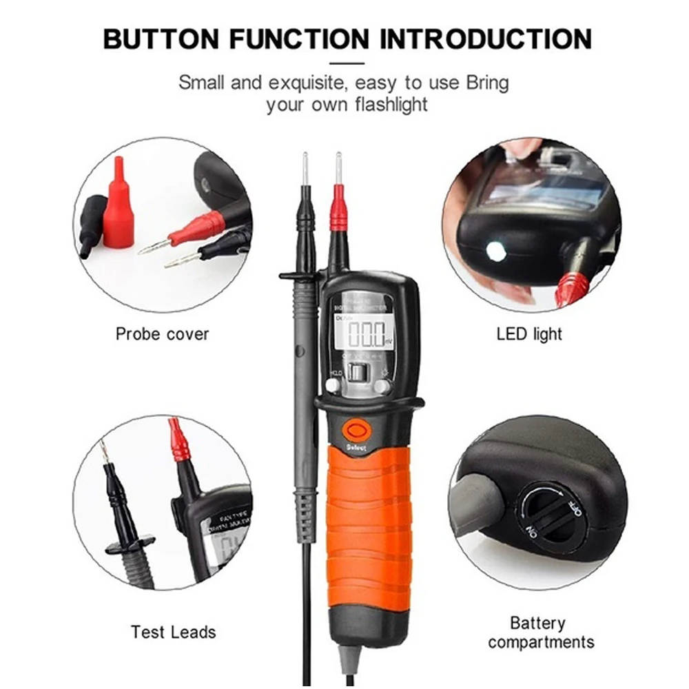 BTMETER BT-38B, multimetr cyfrowy ręczny typu pióro, podświetlany wyświetlacz LCD, woltomierz DC/AC, miernik napięcia, tester ciągłości