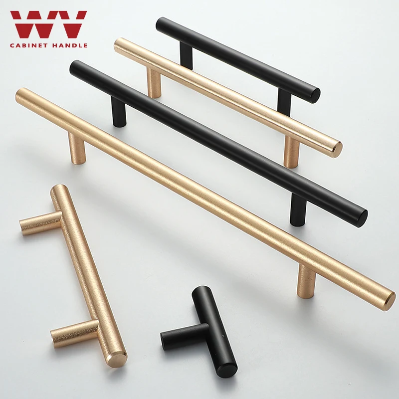 WV Brass Gold Black Kitchen Cabinet American Handles T Bar Straight Door Knobs Pulls Diameter 96mm Handle Furniture Wardrobe 221