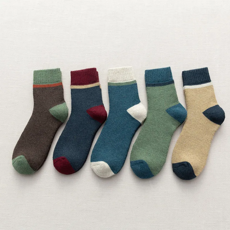 5 Paar/Set Herren-Wollsocken, verdickt, für Herbst und Winter, warm, atmungsaktiv, Business-Terry-Socken, lange Herrensocken, hohe Qualität, neu – Detail 3