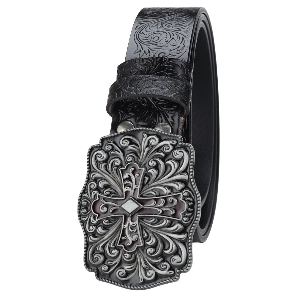 Cross Decorative Pattern Buckle Fashion Embossed Belt