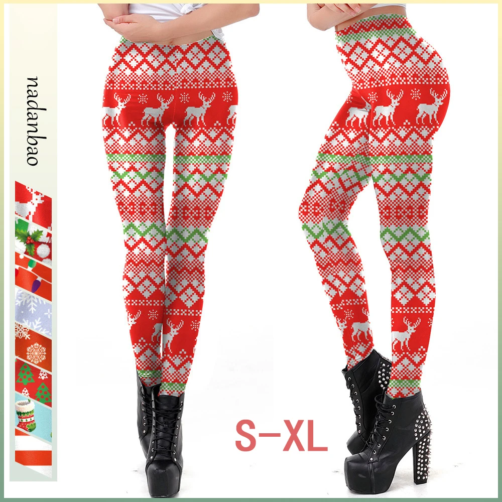 

Christmas Belt Leggings Gift Autumn Winter Festival Legging Plus Size Women 3D Stripe Sexy High Waist Skinny Leggins