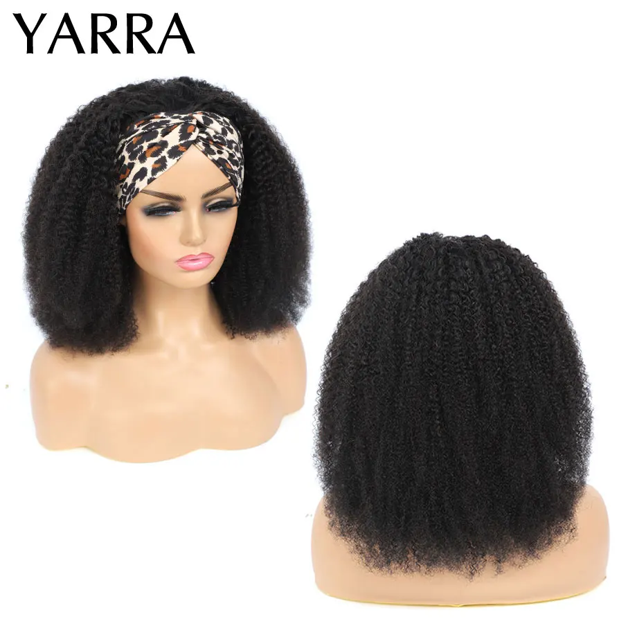 Stirnband-Perücke, Echthaar, Afro-verworren, lockig, 200 Dichte, brasilianisches Remy-Haar, Afro-verworrene Stirnband-Schal-Perücken für schwarze Frauen, 150 %