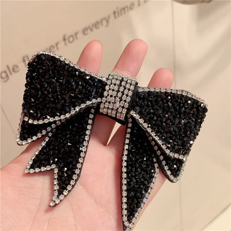 2021 Crystal Big Bow Hair Clips For Women Girls Hair Accessories Rhinestone Hairpins Plastic Hairgirps Retro Barrette Headwear