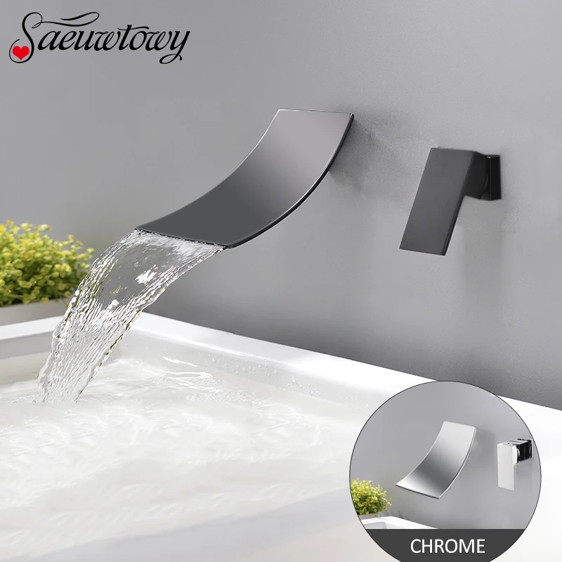 Grifo de agua de cascada Natural negro mate cromado, mezclador de lavabo, grifo de lavabo, instalación en pared