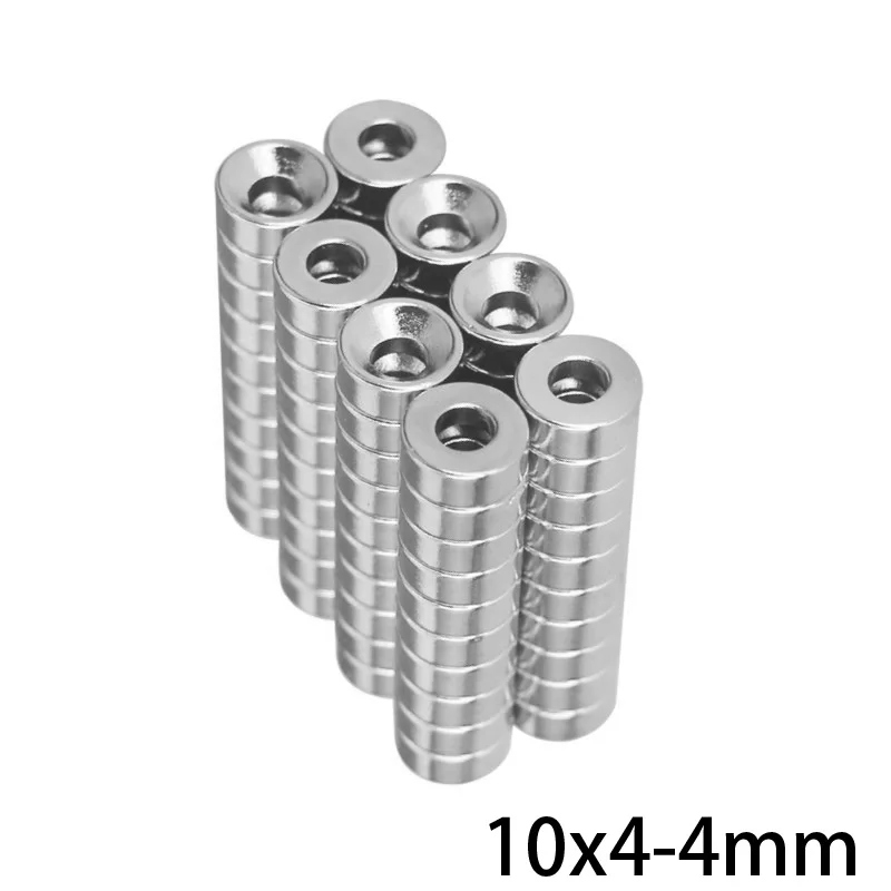 10~200PCS 10x4-4 Stong Permanent NdFeB Strong Magnets 10x4 mm Hole 4 mm Round Countersunk Neodymium Magnetic Magnet 10*4-4 10*4