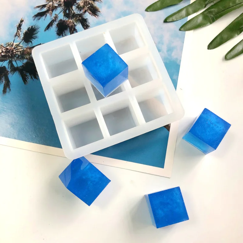 DIY epoxy resin 9 square cube silica gel mold soft pottery gypsum handicraft decorative Square jewelry silica gel mold