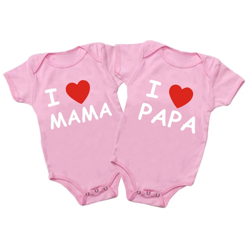 I Love Papa Mama Print Newborn Twins Bodysuits Cotton Summer Short Sleeve Girl Boy Clothing Body Baby Rompers Onesies Ropa Bebe