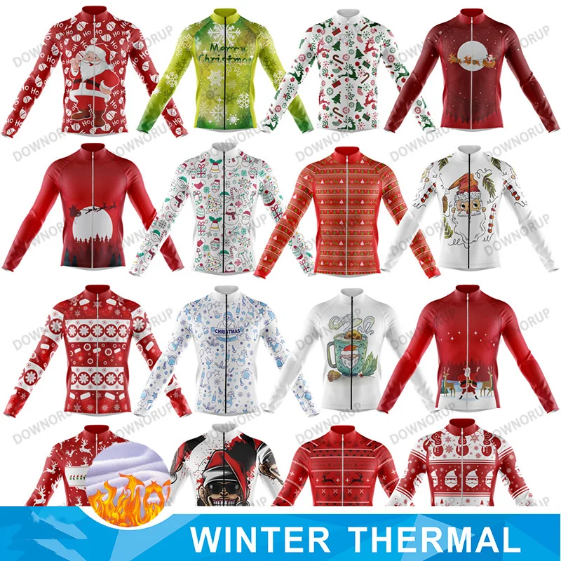 New Christmas Winter Fleece Long Sleeve Men Cycling Jersey Maillot Ciclismo Hombre MTB Bike Jacket