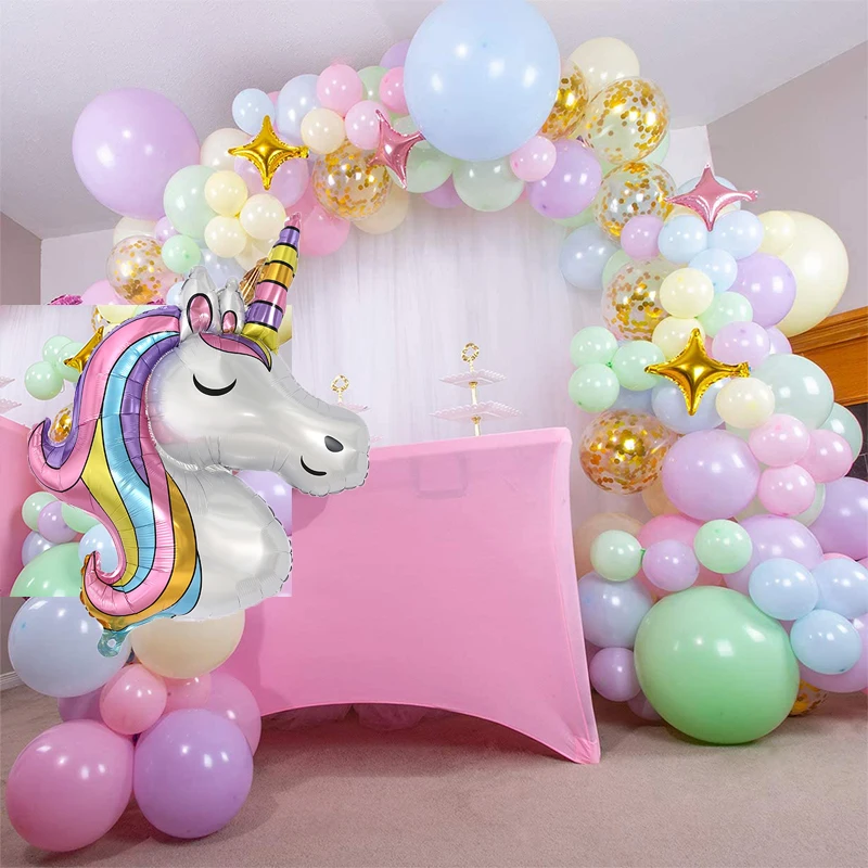 

DIY Unicorn Balloon Garland Arch Kit Giant Unicorn Stars Confetti Birthday Decorations for Girls Macaron Rainbow Party Supplies