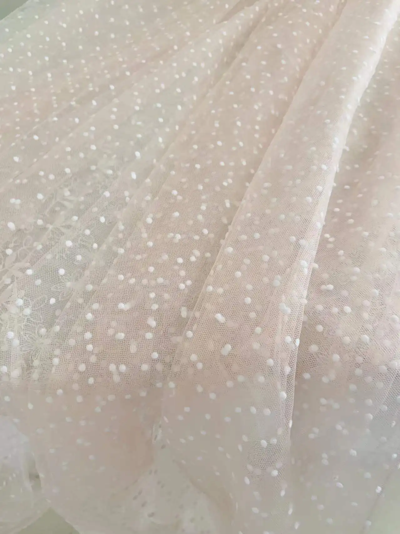 5 Yards Pink Gauze Lace Fabric with Velvet Polka Dot Tulle Point Mesh for Wedding,DIY Clothing,Bridal Dress,Couture,Skirt