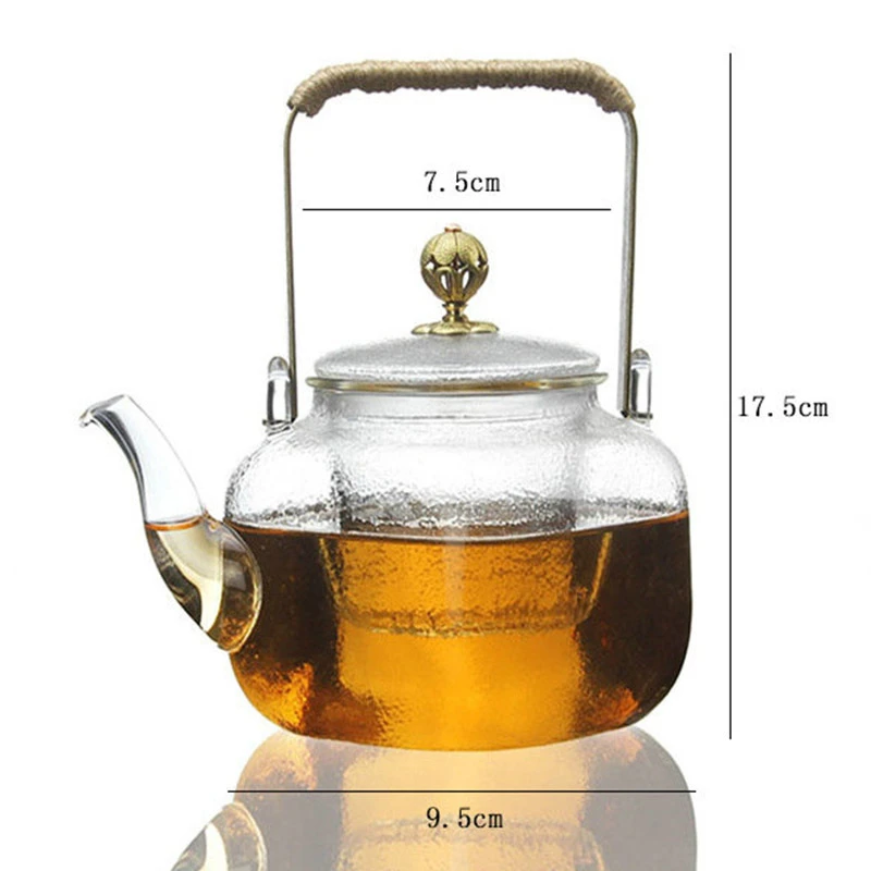 Heat-resistant glass cup Lifting beam pot square hammer pattern copper pot Special kettle electric ceramic stove Kung Fu tea set