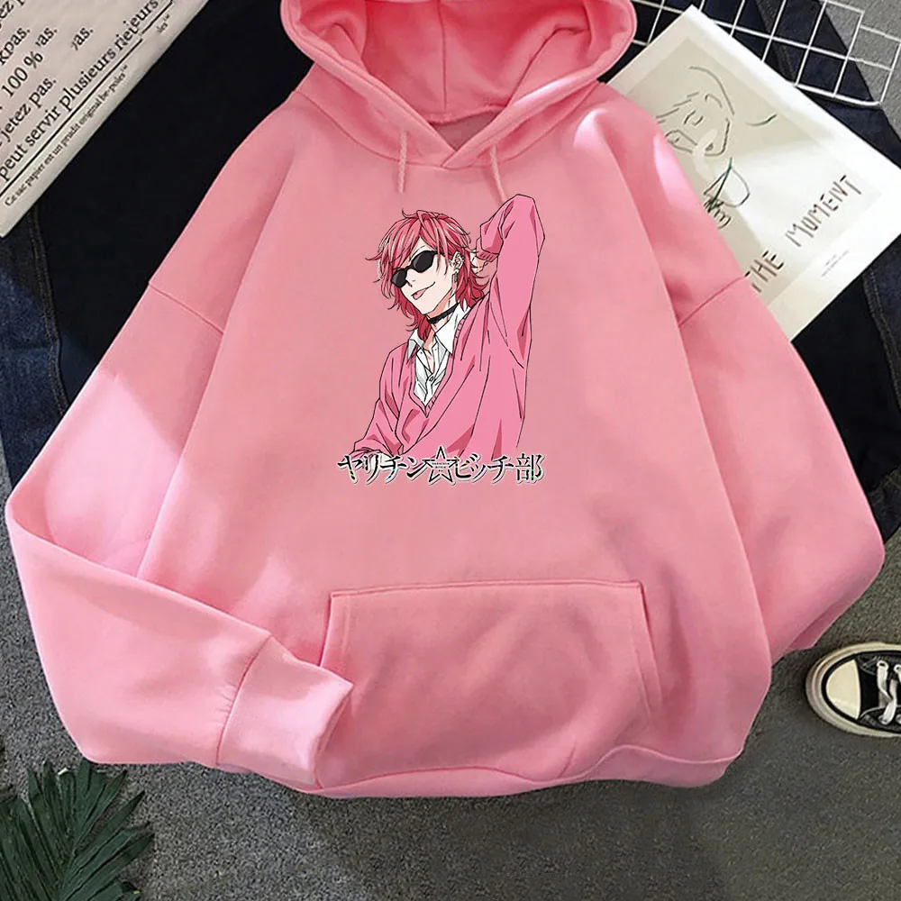 Anime Yarichin Club Kawaii Ayato Yuri Hooded Sweatshirt Men Women Harajuku Cartoon Cute Pink Graphic Winter Casual Loose Hoodies