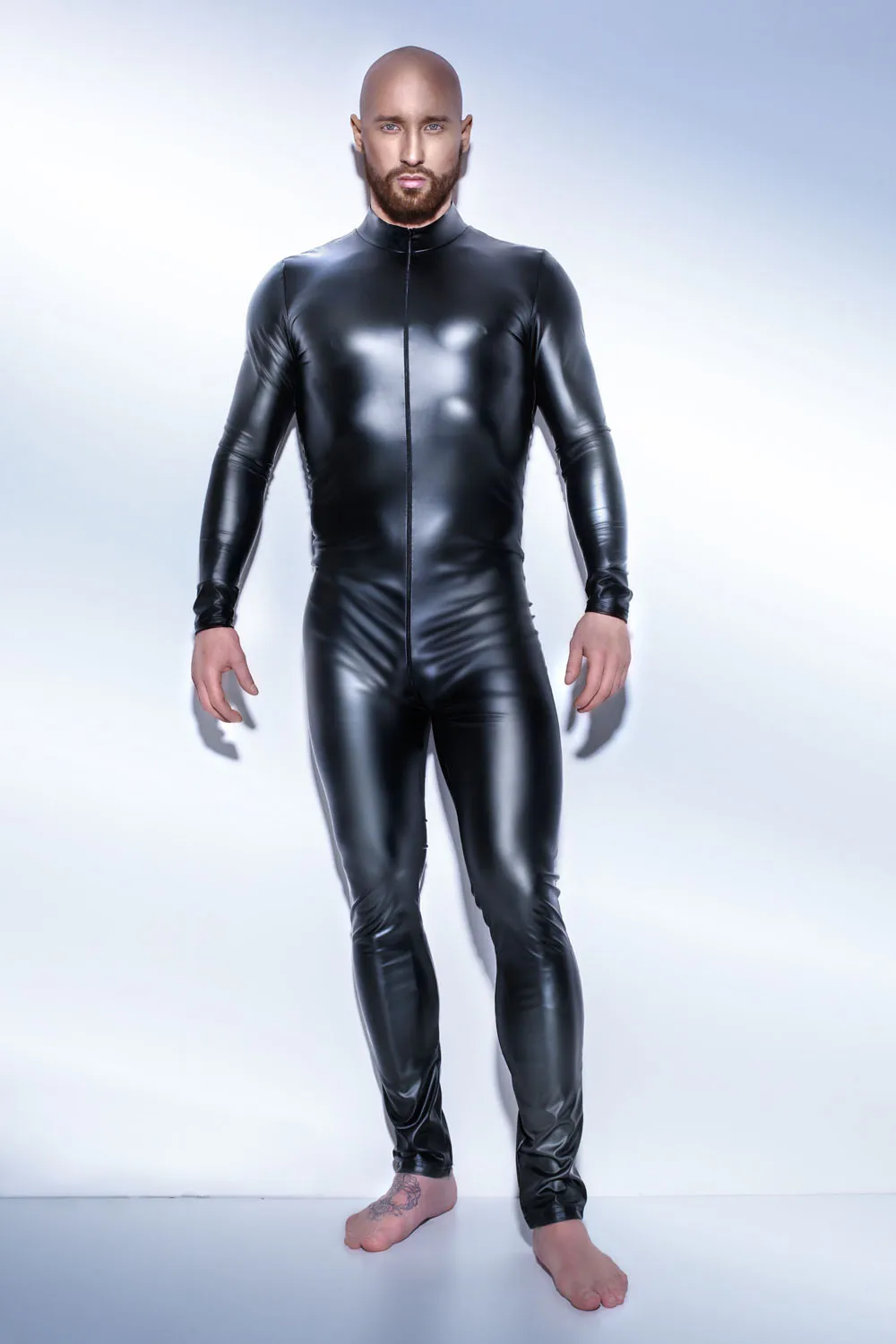 Mannen wetlook kunstleer een stuk huid bodysuit 2020 sexy open kruis panty catsuit zentai pak mannelijke fetish kostuum clubwear