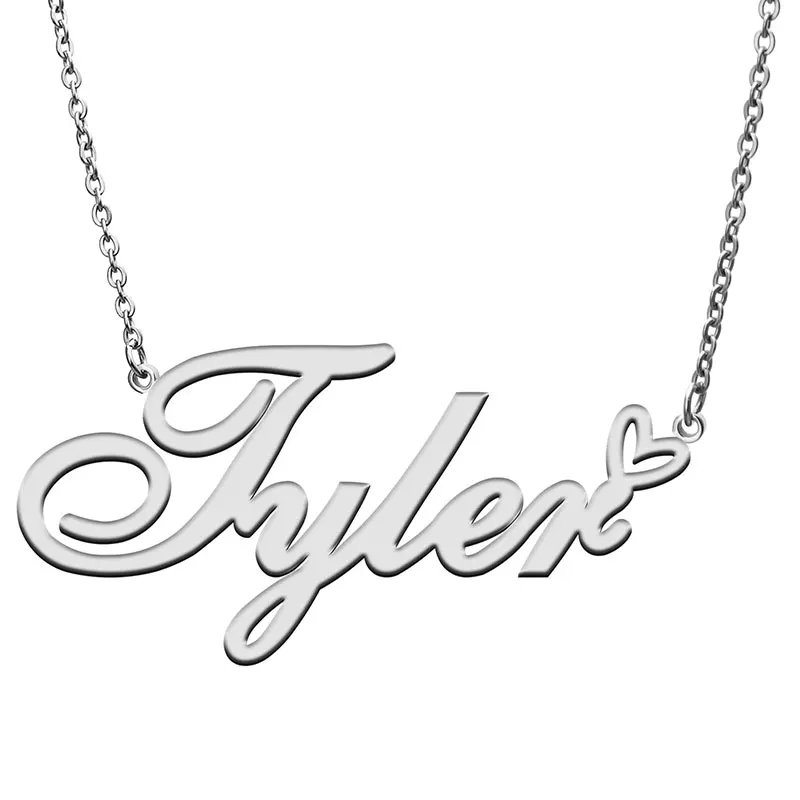 Tyler Name with Love Heart Necklace for Women Stainless Steel Jewelry Nameplate Pendant Femme Mother Child Girls Gift